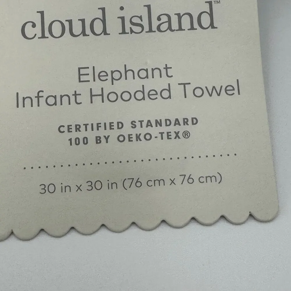 Cloud Island Baby‎ Hooded Towel Gray Elephant 30x30 Cotton Terry Bath Wrap NEW